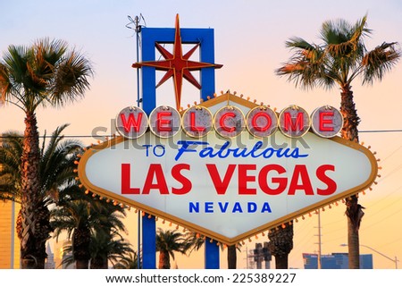 Welcome to Fabulous Las Vegas sign at night, Nevada, USA