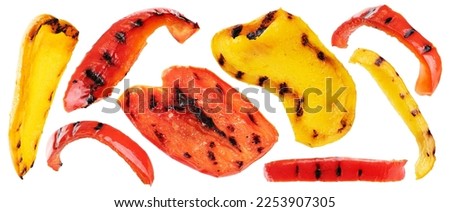 Grilled bell pepper slices isolated on white background. Collection with clipping path. Royalty-Free Stock Photo #2253907305
