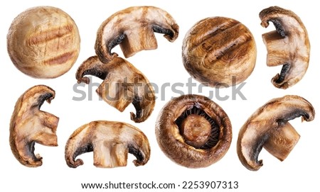 Grilled champignons isolated on white background. Collection with clipping path. Royalty-Free Stock Photo #2253907313