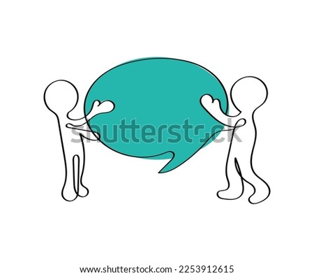 Line art vector of men sharing idea. Discussion concept. Royalty-Free Stock Photo #2253912615