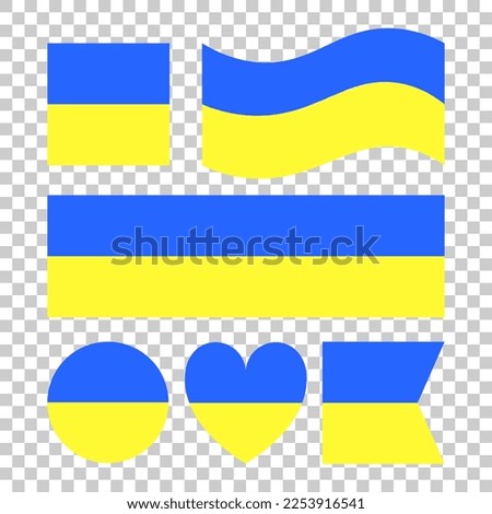 Collection of vector flags of Ukraine. National symbol. Ukrainian flag symbol. Blue and yellow colours. Vector illustration on transparent background