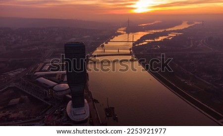View at Belgrade Waterfront buildings and Sava river. Royalty-Free Stock Photo #2253921977