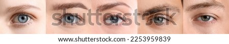 Collage with blue eyes of different people, closeup Royalty-Free Stock Photo #2253959839