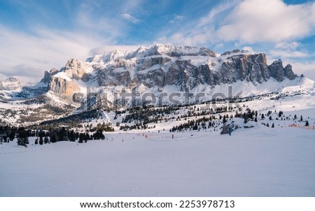 Winter mountain landscape, Dolomites, Italy, Unseco World Heritage, Sella Ronda, Alta Badia , Italy Dolomites Supeski region, Tofana di Rozes, Piz Boe Royalty-Free Stock Photo #2253978713
