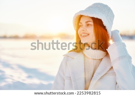 beautiful woman winter weather snow posing nature rest Lifestyle