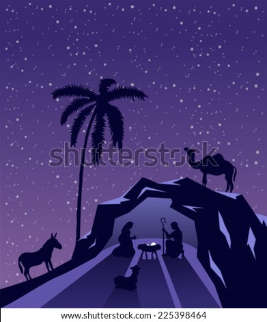 Digitally generated Nativity scene vector under starry sky