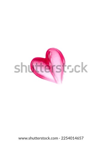 Valentine's day photo of a heart made with pink lip gloss on a white background, close-up, top view.                               Royalty-Free Stock Photo #2254014657