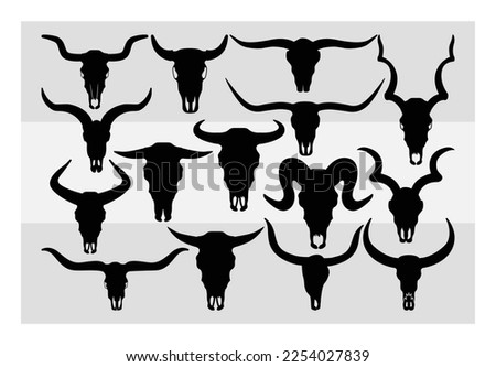 Longhorn Head Skull SVG, Longhorn Head Skull, Longhorn Head Monogram, Cow Skull, Clipart, Bull Skull, Silhouette, Vector