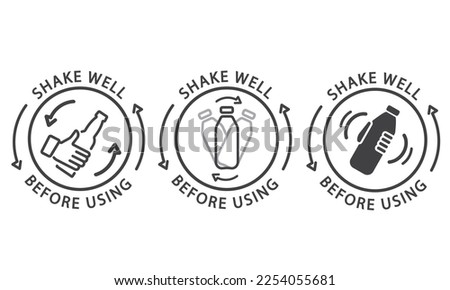 Shake well before using set, label, icon, vector, sticker. Royalty-Free Stock Photo #2254055681