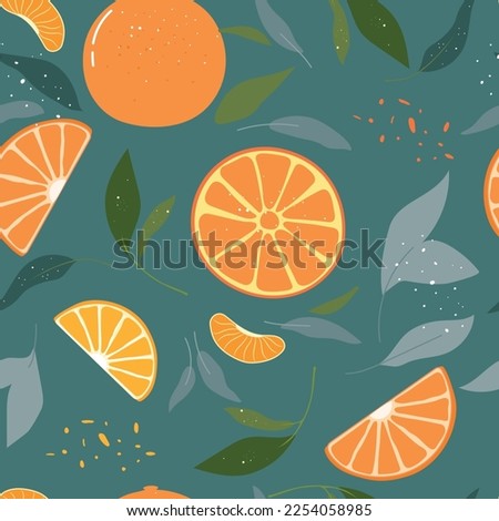 Seamless  pattern with fresh oranges for fabric, label designs, t-shirt print, kids room wallpaper, fruit background. Orange style slices