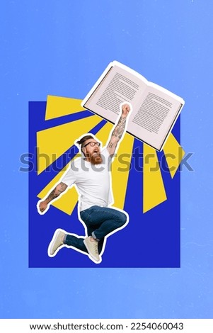 Creative photo 3d collage artwork poster postcard of ukrainian clever happy man celebrate victory isolated on painting background