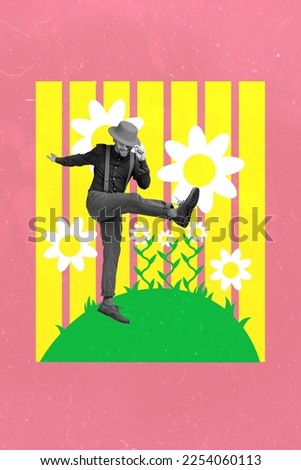 Creative photo 3d collage artwork postcard greeting card of happy man going date congratulate lady 8 march isolated on painting background