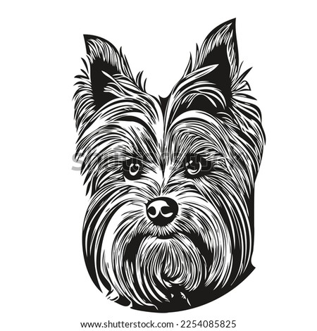 Yorkshire Terrier dog hand drawn line art vector drawing black and white logo pets illustration
