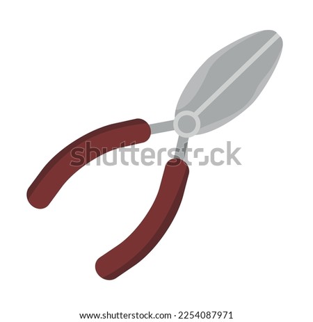 Gardening handmade scissors for trimming. Pruning shears with redhandles. Hedge Trimmer isolated on a white background. Vector illustration.
