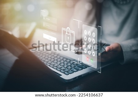 Cyber security password login online concept Hands typing and entering username and password of social media, log in with smartphone to an online bank account, data protection from hacker Royalty-Free Stock Photo #2254106637