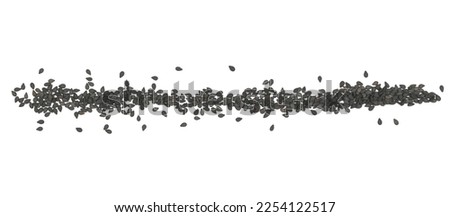 Black organic sesame seeds in shape line isolated on white background, top view