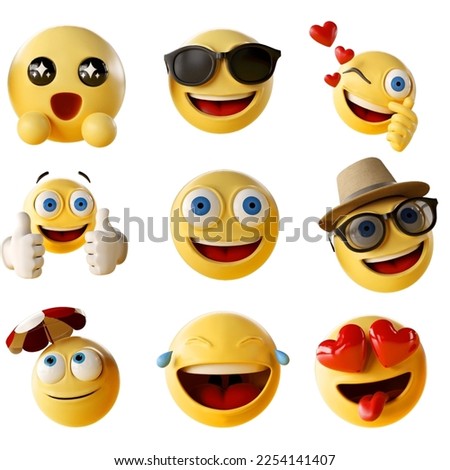 Vector set of 3D emoticons with happy, laughing and falling in love expressions