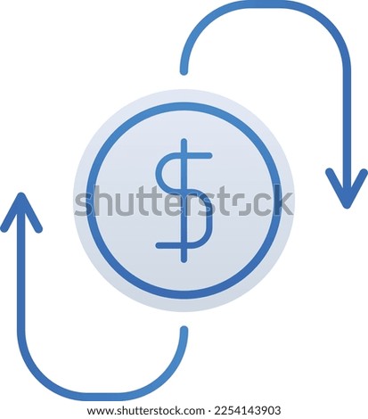 Money Flow business management icon with blue duotone style. Investment, cash, sign, dollar, currency, finance, banking. Vector illustration