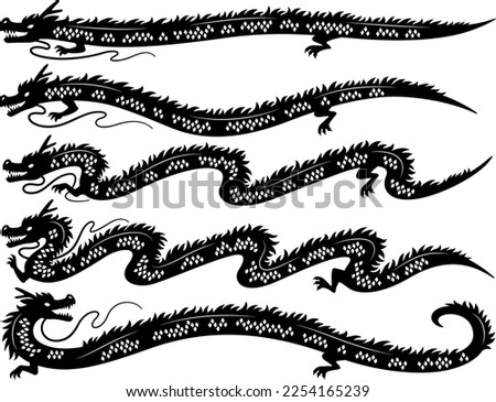 Silhouette illustration set of Chinese style long dragons