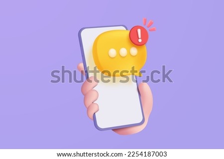 3D speech bubbles on mobile phone with alert notice. Comment 3d or user reply sign false, correct, problem, fail chat message on social media. 3d alert icon vector with shadow render illustration Royalty-Free Stock Photo #2254187003