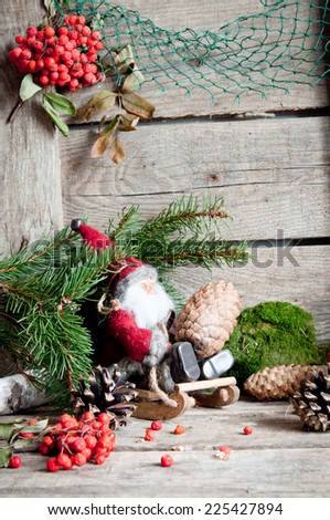 Christmas backgrounds. Christmas decor on the wooden background.
