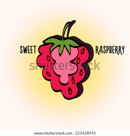 bright colorful image of fruit raspberry. The template can be used for packaging, printing on cups, bags, wallpaper, textiles.