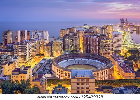Malaga, Spain cityscape on the Mediterranean Sea.