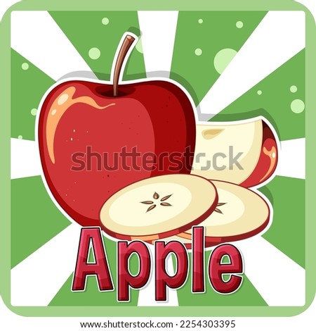 Red apple cartoon on green background illustration