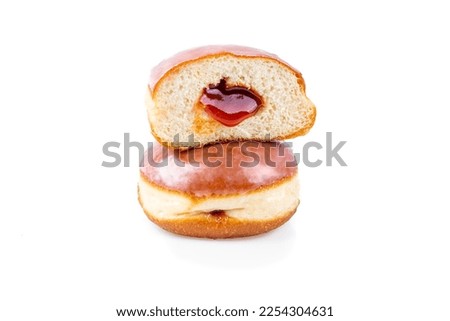 Filled doughnuts isolated white background jam Royalty-Free Stock Photo #2254304631