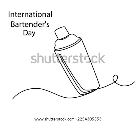 International Bartender's Day. 6 February. Cocktail shaker line art. Holiday concept. Template for background, banner, card, poster with text inscription. Vector hand draw illustration Royalty-Free Stock Photo #2254305353