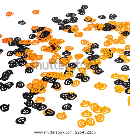 Pumpkins scattered, over white background