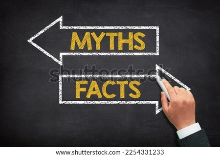 Myths and facts concept. Myths and facts written on a black chalkboard. Royalty-Free Stock Photo #2254331233
