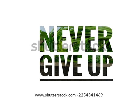 white background with the text Never give up