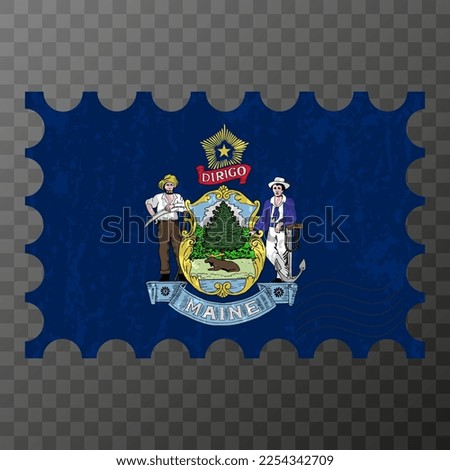 Postage stamp with Maine state grunge flag. Vector illustration.