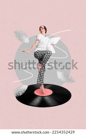 Creative 3d collage picture photo artwork of pretty happy active energetic lady enjoy free time good mood isolated on painting background