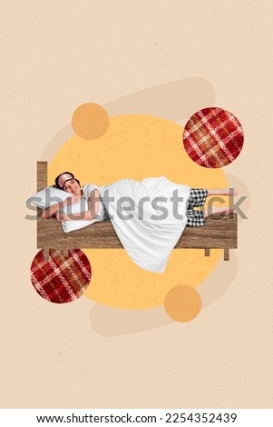 Photo creative picture 3d collage of sleepy lady girl enjoy free time cozy bed sunday morning relax rest isolated on painted background