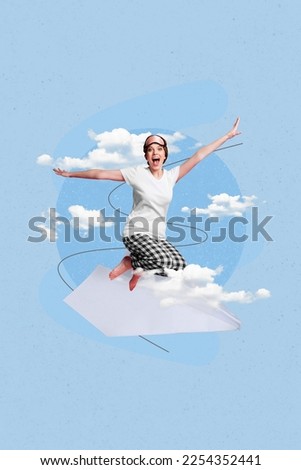 Photo picture creative 3d collage of happy beautiful lady have fun late morning weekend rest isolated on drawing background