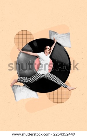 Magazine sketch collage picture photo poster artwork sketch of joyful pretty lady have fun good morning isolated on painting background
