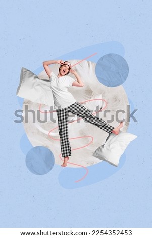 Photo creative picture 3d collage of active energetic lady have fun enjoy nice morning time isolated on painted background