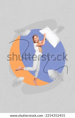 Creative 3d collage picture photo poster postcard of positive tender lady preparing sleep recreation time isolated on painted background