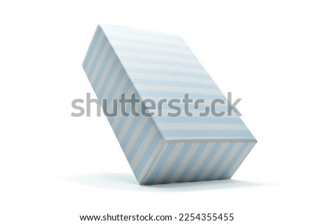 stripe blue paper box on white background, package for design Royalty-Free Stock Photo #2254355455