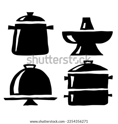 Simple design black boiler drawing, kitchenware symbol set