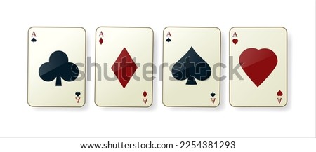 Collection of four aces playing cards suits. Winning poker game. Set of hearts, spades, clubs and diamonds ace. Template for casino, web design. 