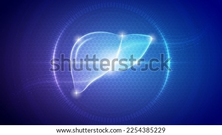 Futuristic Medical Hologram Neon Glow Translucent Human Liver Digestive, Hepatic System Backdrop Background Illustration Royalty-Free Stock Photo #2254385229