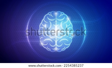 Futuristic Medical Hologram Neon Glow Translucent Human Brain Top View Central Nervous System Backdrop Background Illustration