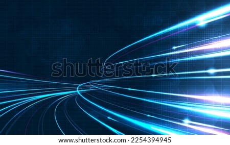 Blue light streak, fiber optic, speed line, futuristic background for 5g or 6g technology wireless data transmission, high-speed internet in abstract. internet network concept. vector design. Royalty-Free Stock Photo #2254394945