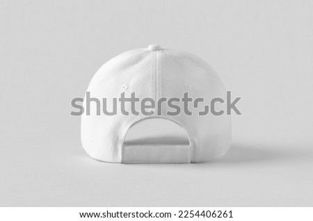 White baseball cap mockup on a grey background, back view.