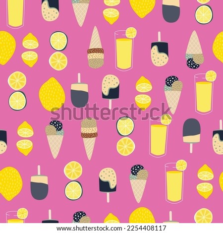 Ice cream with lemon. Fresh summer food concept. Seamless vector pattern