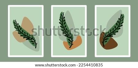 Set trendy tropical leaf minimalist illustration. Hand drawn and abstract shapes. Minimalistic plant design decorative of wall art, room, poster, greeting card, invitation and brochure