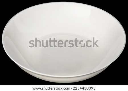 Ceramic White Porcelain Soup Plate Isolated on Black Background